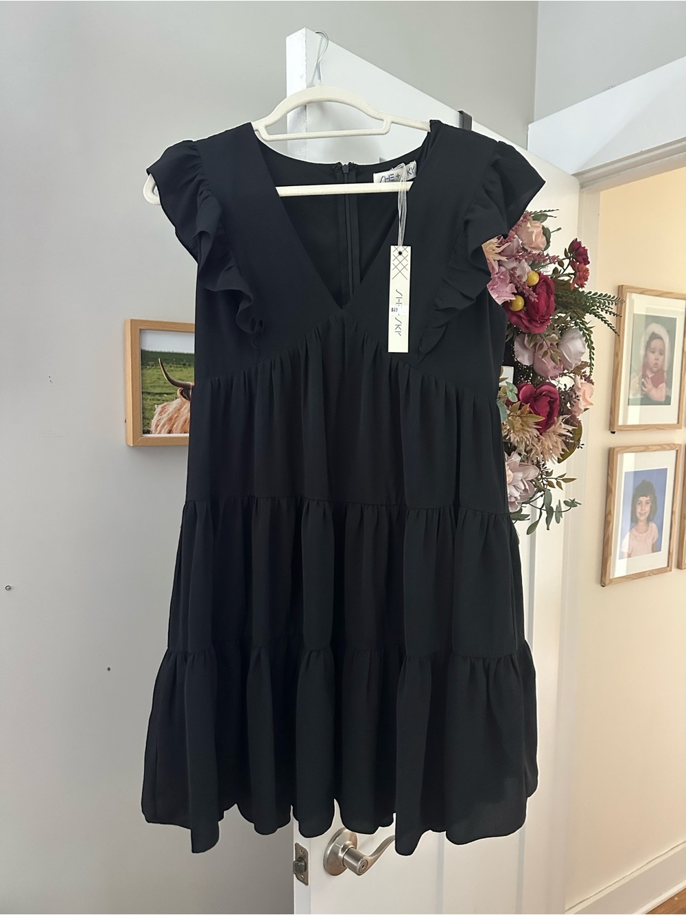 She + Sky Black Ruffled Tiered Mini Dress